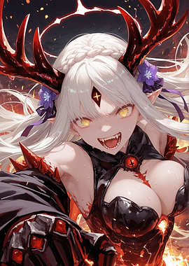 Anime Girl with Antlers and Fire