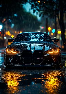Black BMW in the Rain