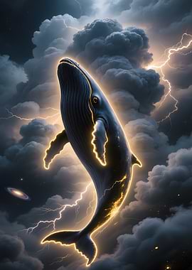 Glowing Whale in Stormy Sky