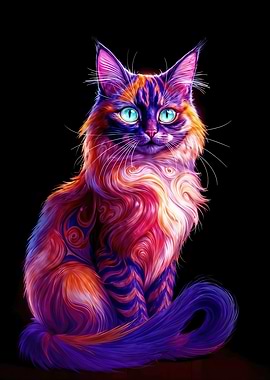 Fantasy Cat Portrait on Black Background