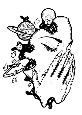 Cosmic Dreamscape Black and White Art