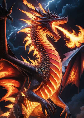 Fiery Dragon Stormy Sky