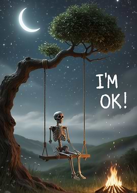 Skeleton on Swing at Night