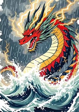 Dragon in Stormy Seas