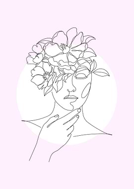 Floral Woman Line Art
