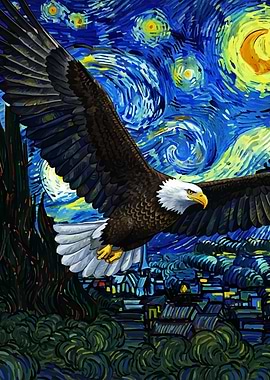 Eagle soars Starry Night style