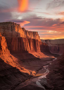 Canyon landscape at sunset