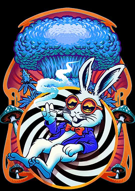Psychedelic Rabbit Smoking Joint Illustration