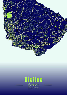 Oistins, Barbados Map Art