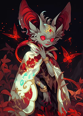Elegant Bat Creature with Red Butterflies