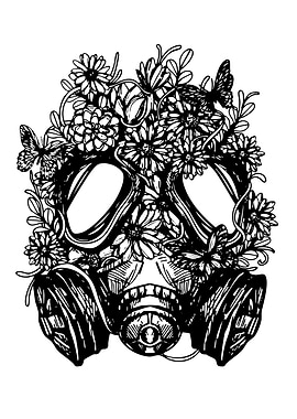 Gas Mask with Flowers and Butterflies