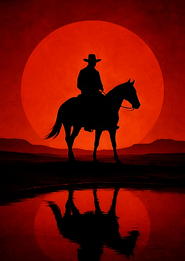 Cowboy Silhouette at Sunset on Horse back