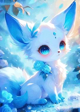 Cute Blue and White Fox Illustration