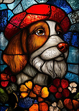 Stained Glass Dog Portrait