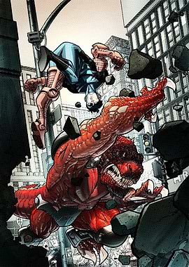 Invincible vs. Dinosaur in Cityscape Battle