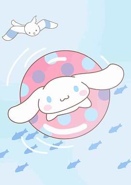 Cinnamoroll in a floatie with seagull