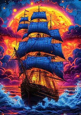 Majestic Sailing Ship at Sea