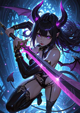 Succubus Warrior with Glowing Sword