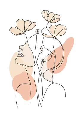 Minimalist Line Art Woman with Flowers
