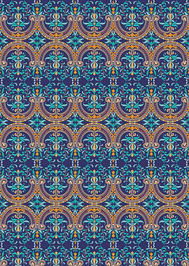 Floral Pattern with Arches on Blue