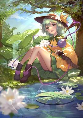 Anime Girl with Water Lilies