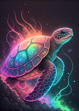 Neon Turtle in Space