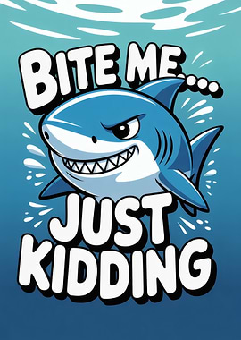 Bite Me Just Kidding Shark Cartoon