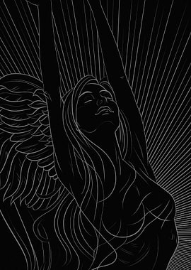 Winged Woman in Black and White