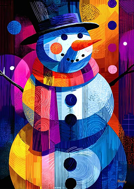 Neon Christmas Snowman in Vibrant Retro Colors