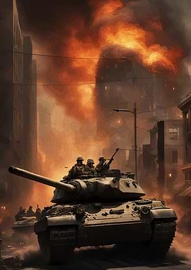 Tanks War-Torn Cityscape
