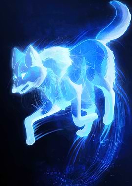 Glowing Blue Wolf Digital Art