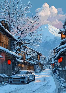 Winter Japanese Street Car