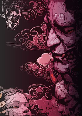 Japanese Demon and Geisha Art