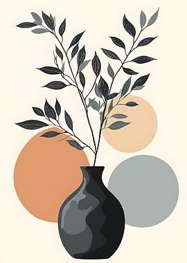 Minimalist Vase with Leaves Illustration