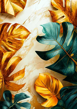 Monstera Leaves on Marble