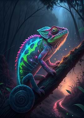 Colorful Chameleon on Branch