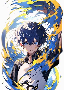 Anime Boy with Blue and Yellow Splash