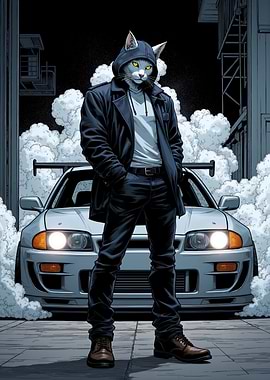 Street Racing Cat with a R34 Skyline JDM Car