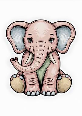 Cute Pink Elephant Cartoon Illustration