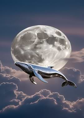 Chrome Whale Flying to the Moon