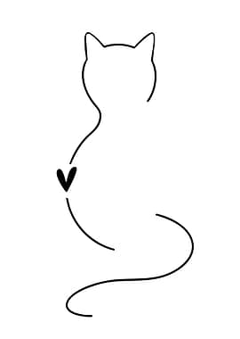 Minimalist Cat Line Art with Heart