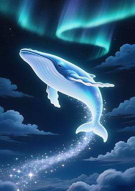 Whale in the Sky with Aurora