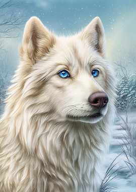 White Wolf with Blue Eyes