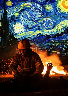 Firefighter Starry Night