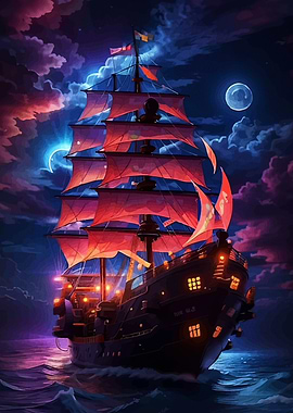 Pirate Ship at Night