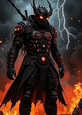 Demonic Warrior Fiery Landscape