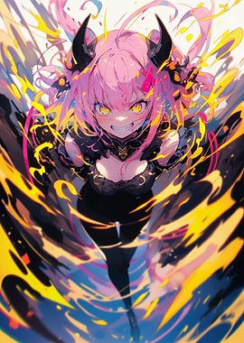 Anime Girl with Horns and Energy