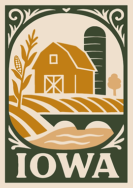 Iowa Farm Scene Illustration