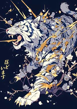 Roaring Tiger with Floral Accents