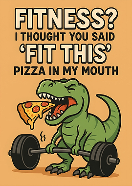 Dinosaur Fitness Pizza Funny Cartoon